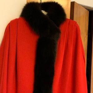 Striking red wool mink cape